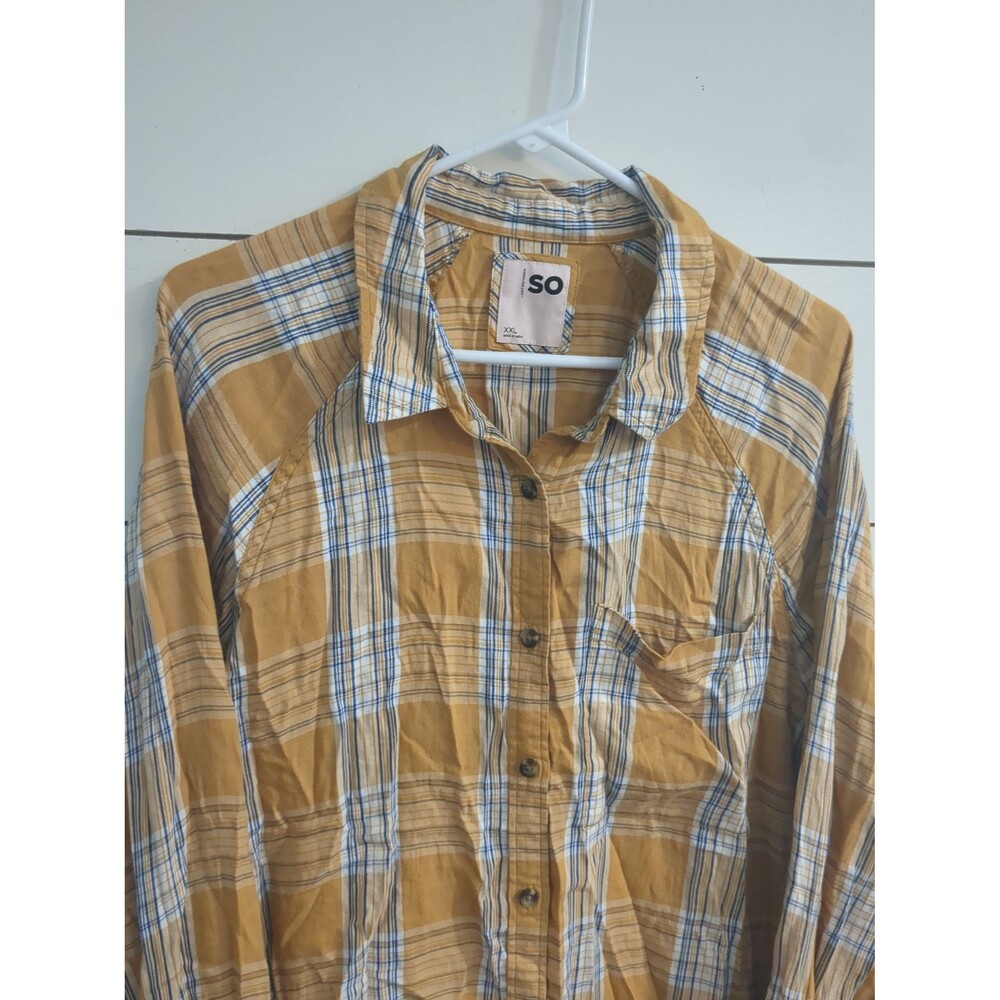 SO gold plaid button down top XXL fall boho cottage cozy women's